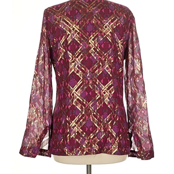 NWT Tory Burch silk metallic burgundy blouse, size 8 - Picture 2 of 6
